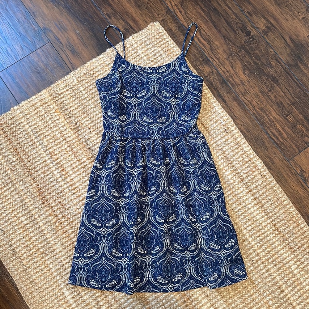 Francesca's Collections Navy and White Printed Mini Dress